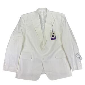 Tayion Mens Acontour Linen Cotton Herringbone Classic Fit Suit Jacket White 46R